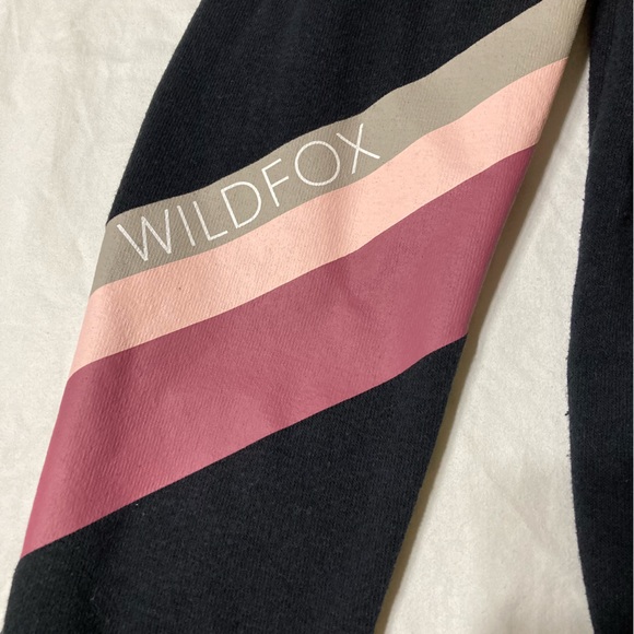 WILDFOX Sweat Halo Black Hoodie Pullover with Pink Stripes - Picture 8 of 9